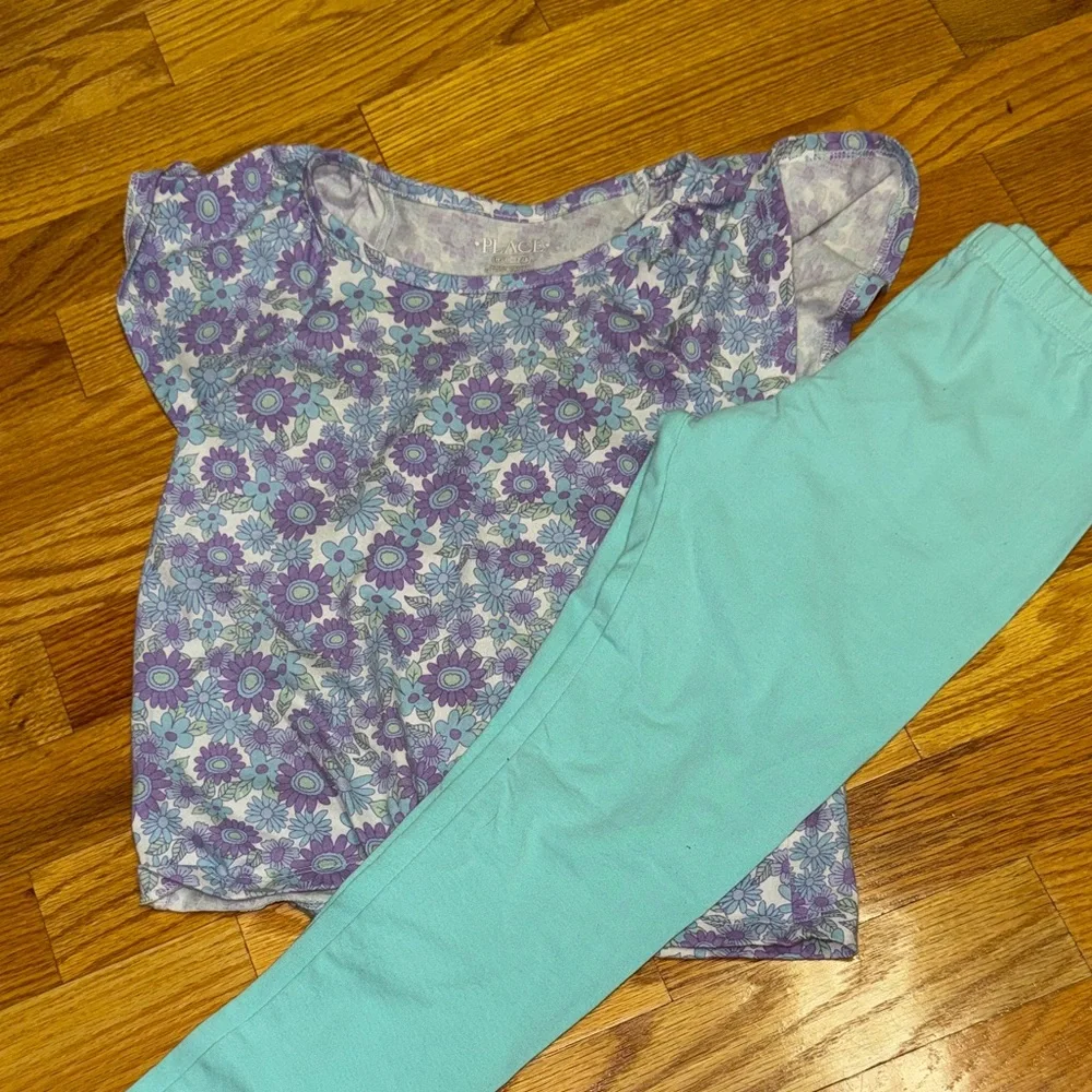 The Children's Place Purple Floral Top and Aqua Leggings Set